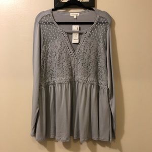 NWT”Loralette” Long Sleeve Lightweight Top,Size-1X